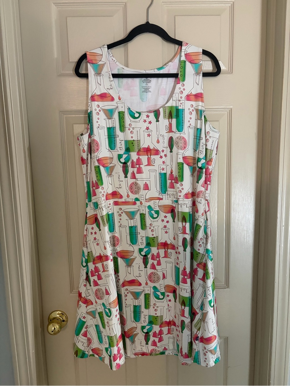 Women’s White Sleeveless Dress with Colorful Science Print (Princess Awesome)
